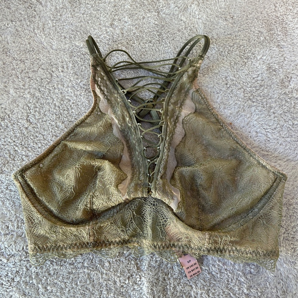 Victoria Secret Very Sexy Olive Green Lace High Neck Bralette 364202-4MV Small